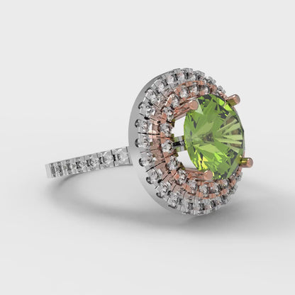 2.6 cttw Natural Peridot Hidden Halo Engagement Ring - Solid White/Rose Gold (VVS1, Round Cut,8.0mm)