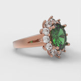 2.72 ct Brilliant Oval Cut Simulated Emerald Stone Rose Gold Halo Solitaire with Accents Ring