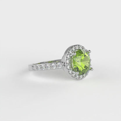 1.86 cttw Natural Peridot Hidden Halo Engagement Ring - Solid Gold (Round Cut,7.5mm)