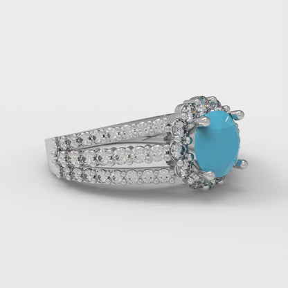 1.83 cttw Simulated Turquoise Hidden Halo Engagement Ring - Solid Gold (Round Cut,6.5mm)