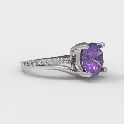1.71 cttw Simulated Alexandrite Solitaire with Zirconia Simulated Diamond Accents Engagement Ring - Solid White Gold (VVS1, Round Cut,7.5mm)