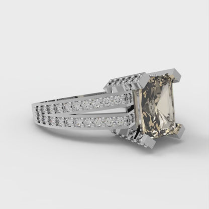 2.35 cttw Natural Morganite Solitaire with Zirconia Simulated Diamond Accents Engagement Ring - Solid Gold (Emerald Cut,8x6mm)