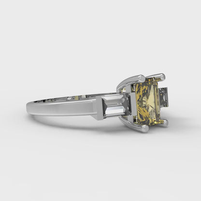 0.8 cttw Natural Citrine Three-Stone Engagement Ring - Solid White Gold (VVS1, Emerald Cut,6x4mm)