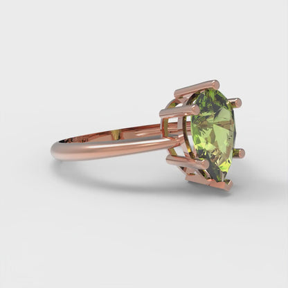 1.5 cttw Natural Peridot Solitaire  Engagement Ring - Solid Gold (Pear Cut,9x6mm)