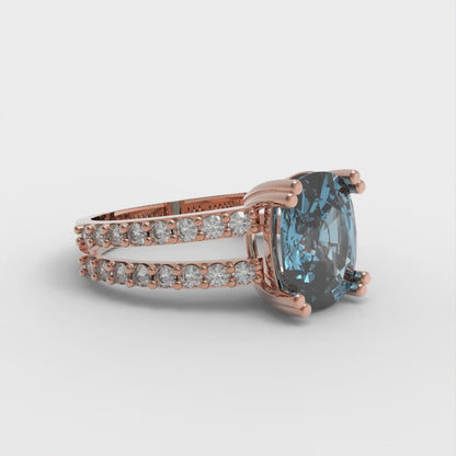 3.48 cttw Natural Swiss Blue Topaz Solitaire with Zirconia Simulated Diamond Accents Engagement Ring - Solid Gold (Long Cushion Cut,9x7mm)