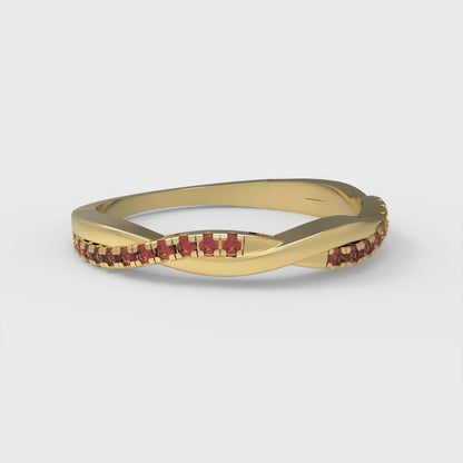 0.16 cttw Natural Garnet Round Cut Yellow Gold Eternity Wedding Band