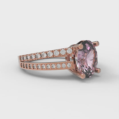 2.32 cttw Zirconia Simulated Pink Diamond Solitaire with Zirconia Simulated Diamond Accents Engagement Ring - Solid Gold (VVS1, Oval Cut,9X7mm)