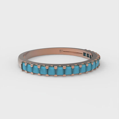 0.285 cttw Simulated Turquoise Princess Cut Rose Gold Eternity Wedding Band