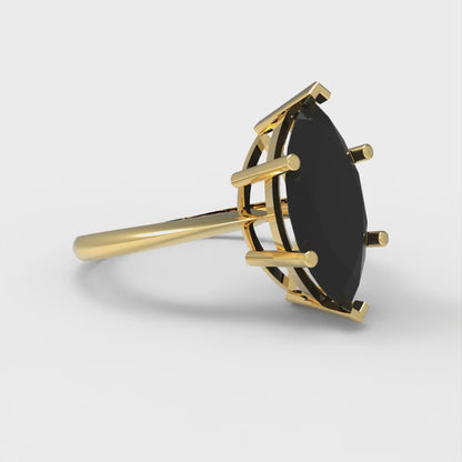 2.5 cttw Natural Onyx Solitaire  Engagement Ring - Solid Gold (Marquise Cut ,13x6.5mm)