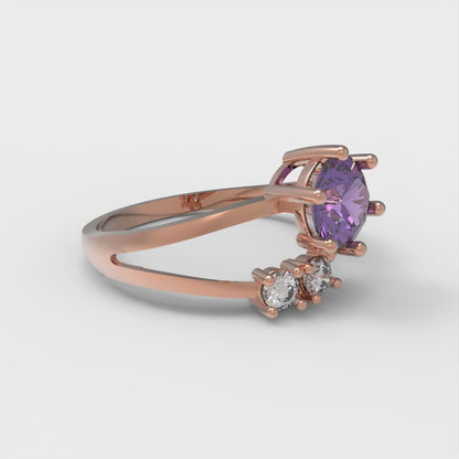 0.87 cttw Natural Amethyst Three-Stone Engagement Ring - Solid Gold (Round Cut,6.0mm)