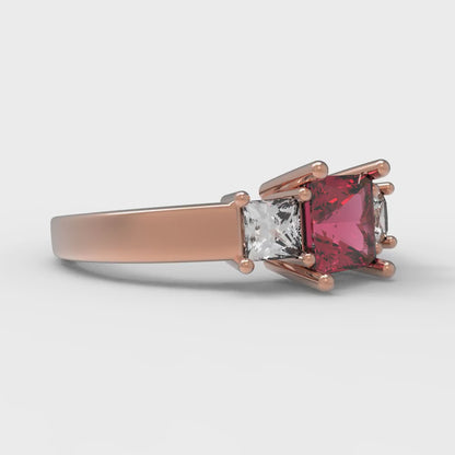 1.11 cttw Natural Garnet Three-Stone Engagement Ring - Solid Rose Gold (VVS1, Princess Cut,5.0mm)