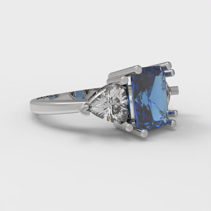 2.82 cttw Simulated Tanzanite Three-Stone Engagement Ring - Solid Gold (Emerald Cut,8x6mm)