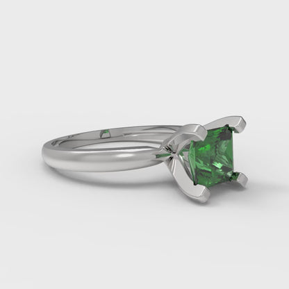 1 cttw Simulated Emerald Solitaire  Engagement Ring - Solid Gold (Princess Cut,5.5mm)