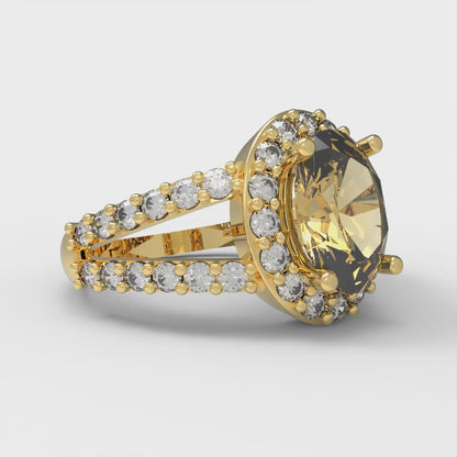 2.6 cttw Zirconia Simulated Yellow Diamond Hidden Halo Engagement Ring - Solid Gold (VVS1, Oval Cut,9x7mm)