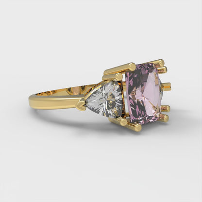 2.82 cttw Zirconia Simulated Pink Diamond Three-Stone Engagement Ring - Solid Gold (VVS1, Emerald Cut,8x6mm)