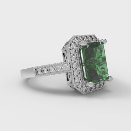 2.78 cttw Simulated Emerald Hidden Halo Engagement Ring - Solid White Gold (VVS1, Emerald Cut,8.5x6.5mm)