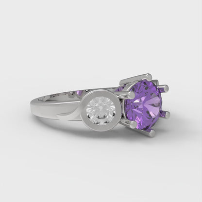 1.72 cttw Simulated Alexandrite Three-Stone Engagement Ring - Solid Gold (Round Cut,6.5mm)