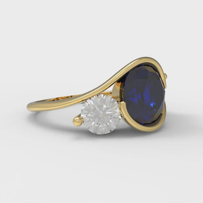 3.5 cttw Simulated Blue Sapphire Three-Stone Engagement Ring - Solid Gold (Round Cut,8.0mm)