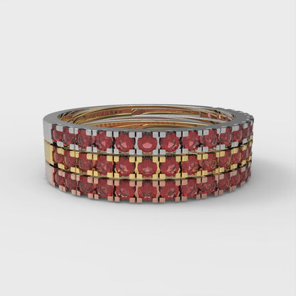 0.855 cttw Natural Garnet Round Cut White/Rose/Yellow Gold Eternity Wedding Band
