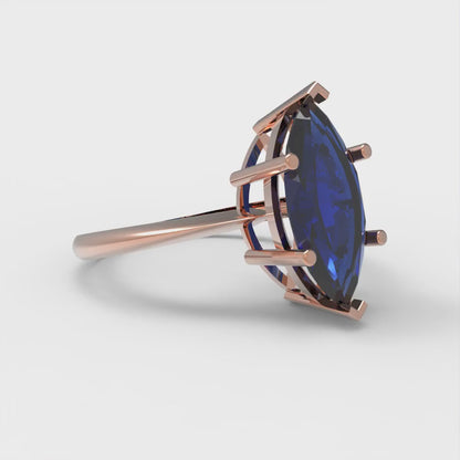 2.5 cttw Simulated Blue Sapphire Solitaire  Engagement Ring - Solid Gold (Marquise Cut ,13x6.5mm)