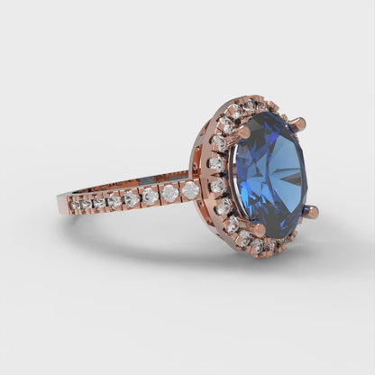 2.27 cttw Simulated Tanzanite Solitaire with Zirconia Simulated Diamond Accents Engagement Ring - Solid Gold (Oval Cut,9X7mm)