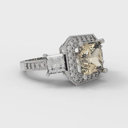 3.005 cttw Natural Morganite Three-Stone Engagement Ring - Solid Gold (Princess Cut,7.0mm)