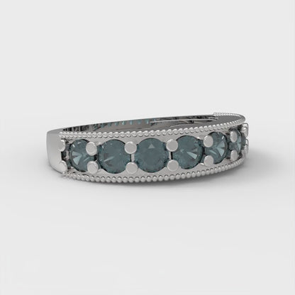 0.81 cttw Natural London Blue Topaz Round Cut White Gold Eternity Wedding Band