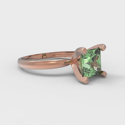 1.5 cttw Zirconia Simulated Green Diamond Solitaire  Engagement Ring - Solid Gold (VVS1, Princess Cut,6.5mm)