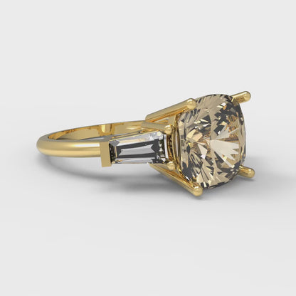 3 cttw Natural Morganite Three-Stone Engagement Ring - Solid Gold (Cushion Cut,8.0mm)