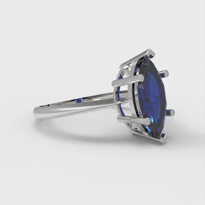 1.5 cttw Simulated Blue Sapphire Solitaire  Engagement Ring - Solid Gold (Marquise Cut ,11x5.5mm)