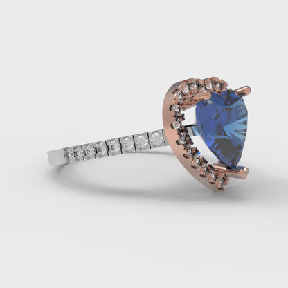 2.285 cttw Simulated Tanzanite Hidden Halo Engagement Ring - Solid White/Rose Gold (VVS1, Heart Cut,8mm)