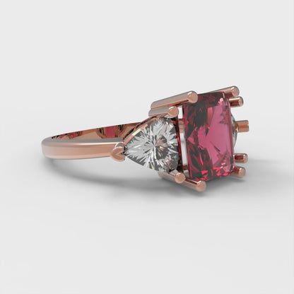 2.82 cttw Natural Garnet Three-Stone Engagement Ring - Solid Gold (Emerald Cut,8x6mm)