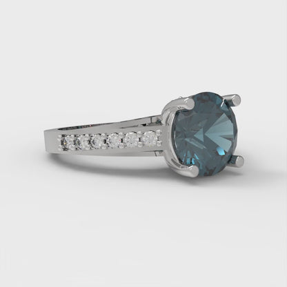 2.21 cttw Natural London Blue Topaz Solitaire with Zirconia Simulated Diamond Accents Engagement Ring - Solid Gold (Round Cut,8.0mm)