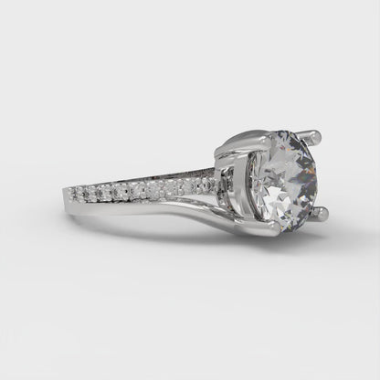 1.71 cttw Moissanite Solitaire with Zirconia Simulated Diamond Accents Engagement Ring - Solid White Gold (VVS1, Round Cut,7.5mm)