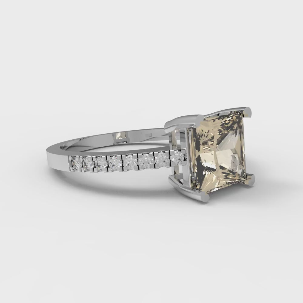 1.62 cttw Natural Morganite Solitaire with Zirconia Simulated Diamond Accents Engagement Ring - Solid Gold (Princess Cut,6.5mm)