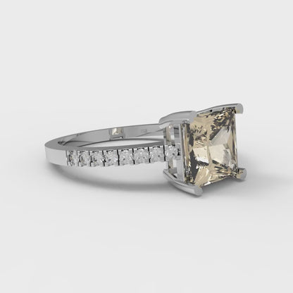 1.62 cttw Natural Morganite Solitaire with Zirconia Simulated Diamond Accents Engagement Ring - Solid Gold (Princess Cut,6.5mm)