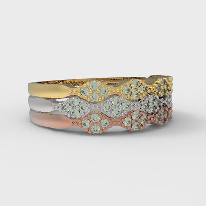 0.3 cttw Simulated Green Diamond Round Cut White/Rose/Yellow Gold Eternity Wedding Band
