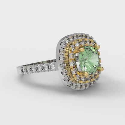 1.615 cttw Zirconia Simulated Green Diamond Hidden Halo Engagement Ring - Solid Gold (VVS1, Round Cut,6.5mm)