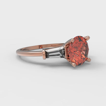 2 cttw Zirconia Simulated Red Diamond Three-Stone Engagement Ring - Solid Gold (VVS1, Round Cut,7.5mm)