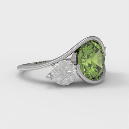 3.5 cttw Natural Peridot Three-Stone Engagement Ring - Solid White Gold (VVS1, Round Cut,8.0mm)