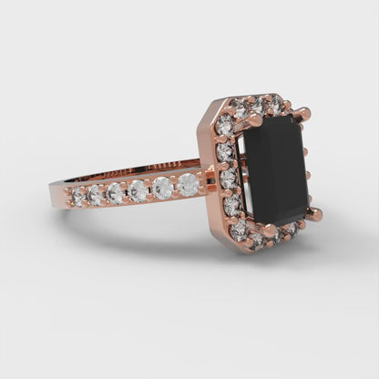 2.16 cttw Emerald Cut Natural Onyx Bridal Set - Solid Rose Gold Engagement Ring & Wedding Band