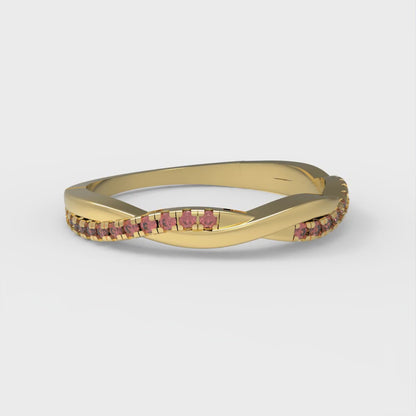 0.16 cttw Simulated Ruby Round Cut Yellow Gold Eternity Wedding Band