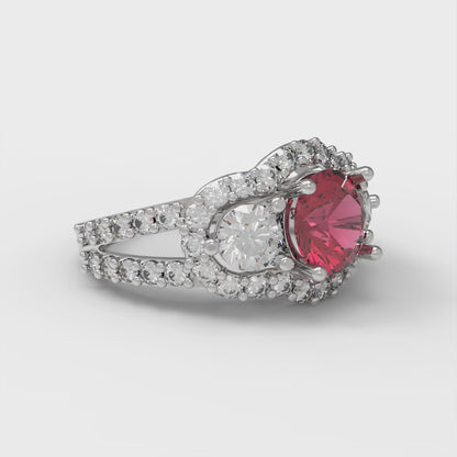 2.16 cttw Natural Garnet Three-Stone Engagement Ring - Solid White Gold (VVS1, Round Cut,6.5mm)