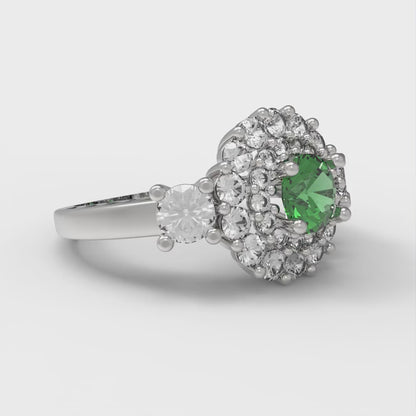 1.4 cttw Simulated Emerald Hidden Halo Engagement Ring - Solid Gold (Round Cut,5.0mm)
