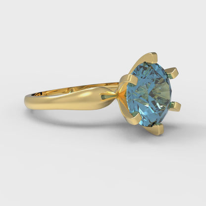 2.5 cttw Natural Swiss Blue Topaz Solitaire  Engagement Ring - Solid Gold (Round Cut,8.5mm)