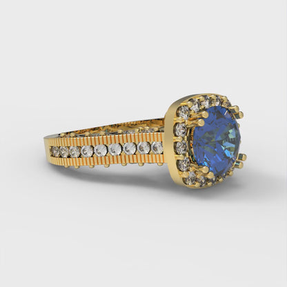 2.37 cttw Simulated Tanzanite Hidden Halo Engagement Ring - Solid Gold (Round Cut,7.5mm)