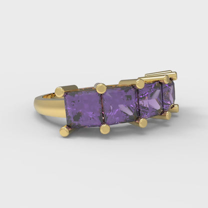 2.5 cttw Natural Amethyst Princess Cut Yellow Gold Eternity Wedding Band