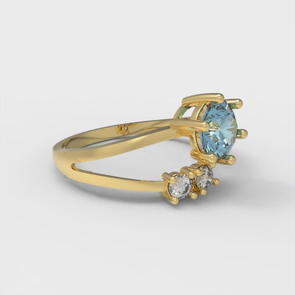 0.87 cttw Natural Aquamarine Three-Stone Engagement Ring - Solid Gold (Round Cut,6.0mm)