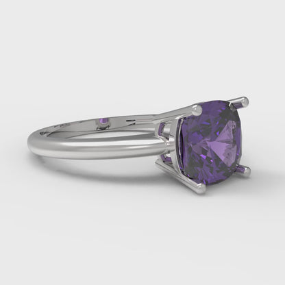 2 cttw Natural Amethyst Solitaire  Engagement Ring - Solid White Gold (VVS1, Cushion Cut,7mm)
