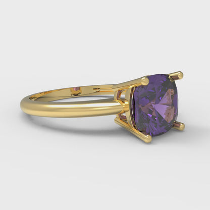 2 cttw Natural Amethyst Solitaire  Engagement Ring - Solid Gold (Cushion Cut,7mm)